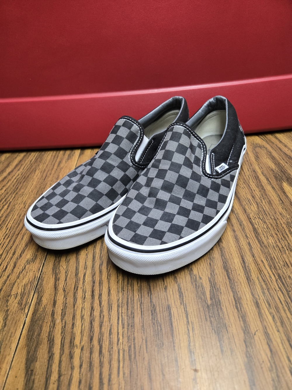 Vans Classic Slip-On Checkerboard Unisex Shoes - Black/Grey.
